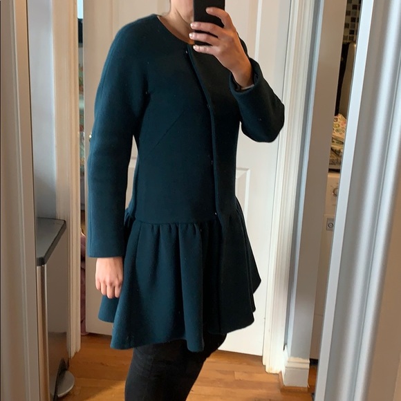 Milly Teal Wool Flounce Coat - Picture 3 of 9